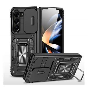 Protector de telefon din plastic Defender (rezistenta la impact, interior din silicon, inel de retinere, protectie camera) NEGRU Samsung Galaxy Z Fold6 5G (SM-F956)