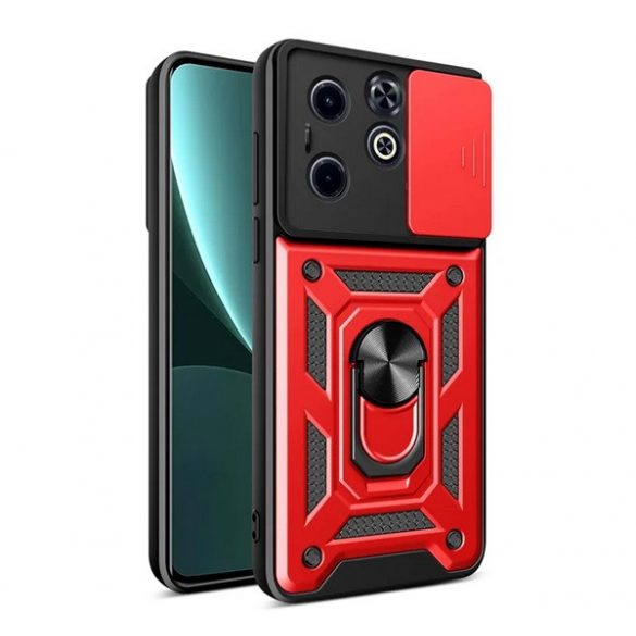 Protector de telefon din plastic Defender (rezistenta la impact, interior din silicon, inel de sustinere, protectie pentru camera) RED Infinix Hot 40i (X6528)