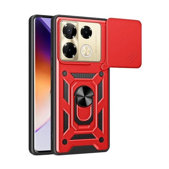 Protector de telefon din plastic Defender (rezistență la impact, interior din silicon, inel de reținere, protecție pentru cameră) RED Infinix Note 40 Pro 4G (X6850)