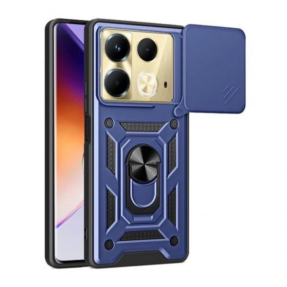 Protector de telefon din plastic Defender (rezistență la impact, interior din silicon, inel de reținere, protecție pentru cameră) ALBASTRU ÎNCHIS Infinix Note 40 (X6853)