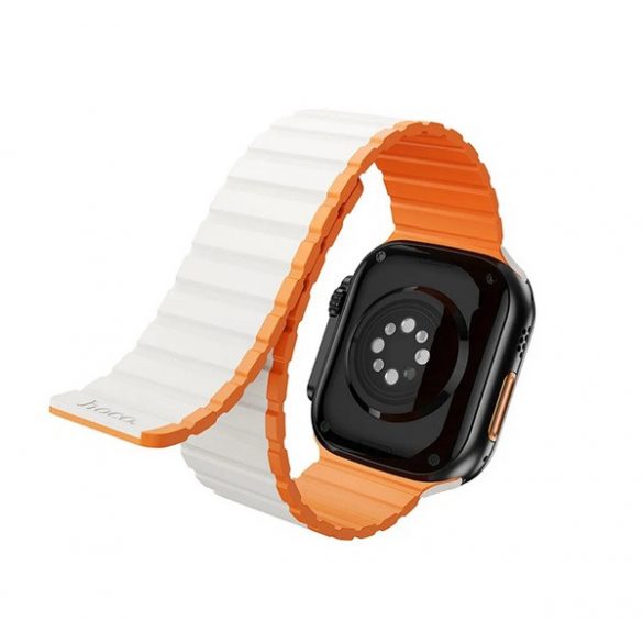 Curea de schimb HOCO AS102 (dimensiune personalizată, mică, silicon, 3D, magnetică) ALB/ORANGE Apple Watch Series 8 41mm, Watch Series 9 41mm, Watch Series 7 41mm