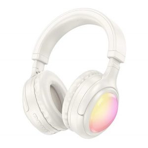 Căști bluetooth HOCO W48 STEREO (v5.3, cititor de carduri, mufă jack de 3,5 mm, RGB) CREAM