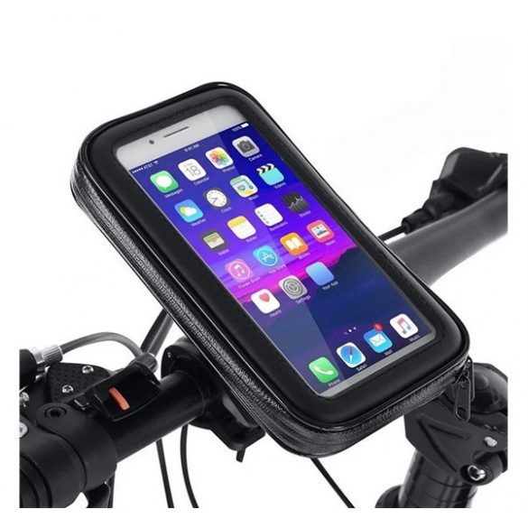 Suport telefon pentru biciclete (universal, 360°, montabil pe ghidon, cu fermoar, carcasa rezistenta la praf si apa, dimensiune 7") NEGRU