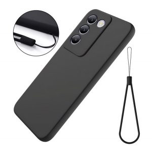 Protector de telefon din silicon (mat, interior din pluș din microfibră anti-zgârieturi, premium + brățară) NEGRU vivo V40 SE 5G