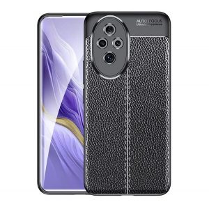 Protector de telefon din silicon (rezistenta la impact, efect piele, model de cusaturi) NEGRU Honor 200 Pro