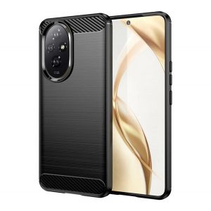 Protector de telefon din silicon (rezistenta la impact, colt cu perna de aer, periat, model carbon) NEGRU Honor 200