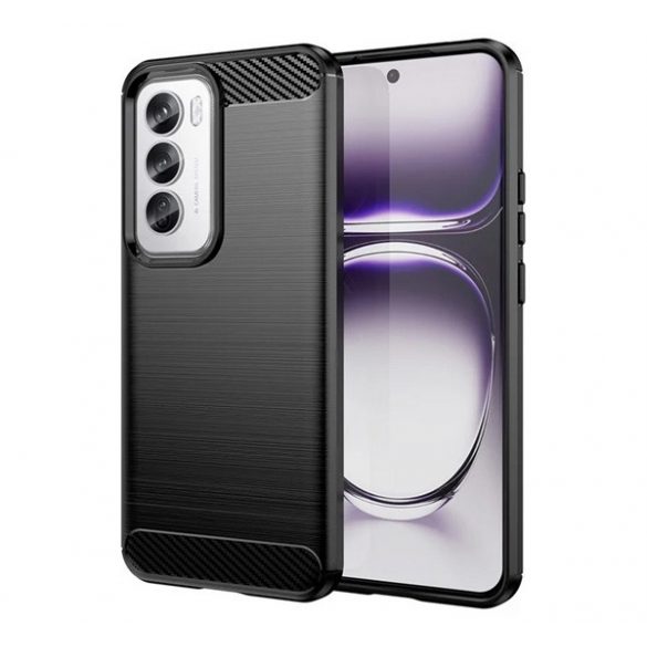 Protector de telefon din silicon (rezistenta la impact, colt cu perna de aer, periat, model carbon) NEGRU Oppo Reno 12 Pro 5G