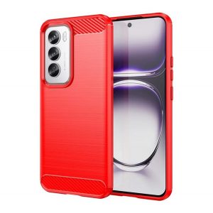 Protector de telefon din silicon (rezistenta la impact, colt cu perna de aer, periat, model carbon) RED Oppo Reno 12 Pro 5G