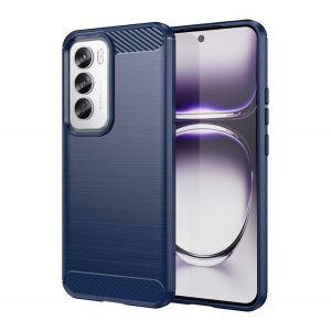 Protector de telefon din silicon (rezistenta la impact, colt cu perna de aer, periat, model carbon) ALBASTRU INCHIS Oppo Reno 12 Pro 5G