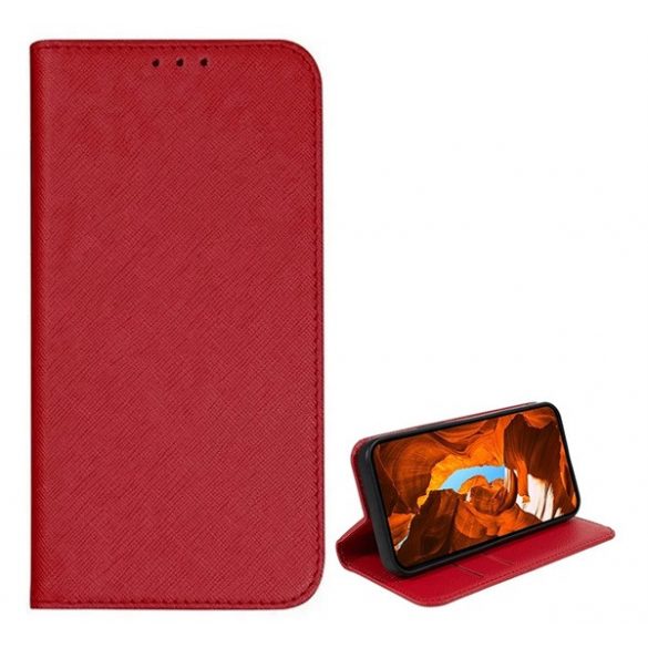 Husă staționară, efect piele (FLIP, deschidere laterală, suport de masă, buzunar pentru card, efect textil) RED T Phone 2 5G