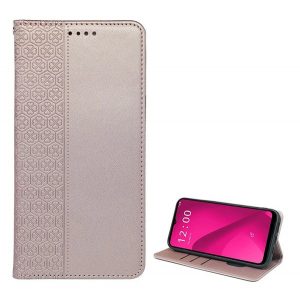 Carcasa in picioare, efect piele (FLIP, deschidere laterala, suport de masa, trifoi) ROSE GOLD T Phone 2 5G