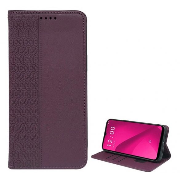 Husă în picioare, efect piele (FLIP, deschidere laterală, suport de masă, trifoi) DARK PURPLE T Phone 2 5G