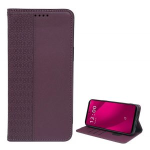 Husă în picioare, efect piele (FLIP, deschidere laterală, suport de masă, trifoi) DARK PURPLE T Phone 2 Pro 5G