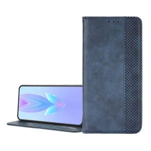 Carcasa in picioare, efect piele (FLIP, deschidere laterala, suport desktop, mozaic) ALBASTRU INCHIS Oppo Reno 12 Pro 5G