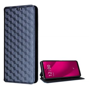 Carcasă în picioare, efect de piele (FLIP, deschidere laterală, suport de birou, romb 3D complet, premium) BLUE DARK T Phone 2 Pro 5G