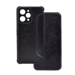 Carcasa in picioare, efect piele (FLIP, deschidere laterala, rezistenta la impact, colt cu perna de aer, protectie camera) NEGRU Xiaomi Redmi 12