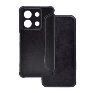 Carcasa in picioare, efect piele (FLIP, deschidere laterala, rezistenta la impact, colt cu perna de aer, protectie camera) NEGRU Xiaomi Redmi Note 13 4G