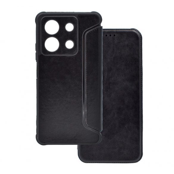 Carcasa in picioare, efect piele (FLIP, deschidere laterala, rezistenta la impact, colt cu perna de aer, protectie camera) NEGRU Xiaomi Redmi Note 13 4G