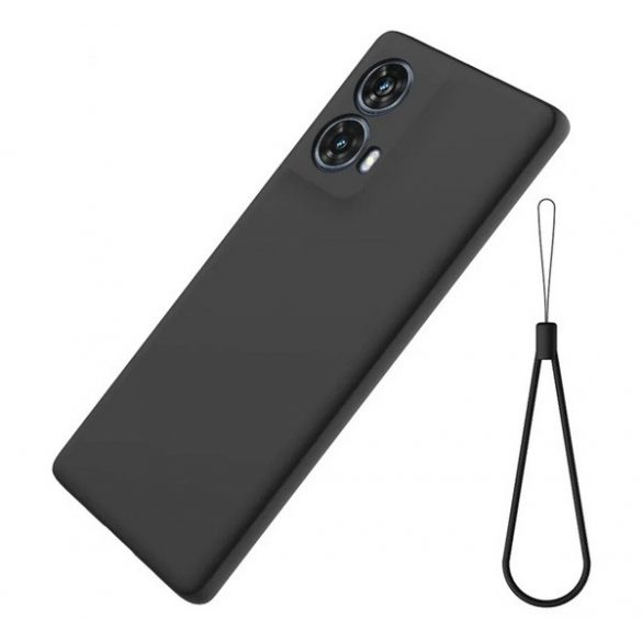 Protector de telefon din silicon (mat, microfibră de pluș interior anti-zgârieturi, premium + brățară) NEGRU