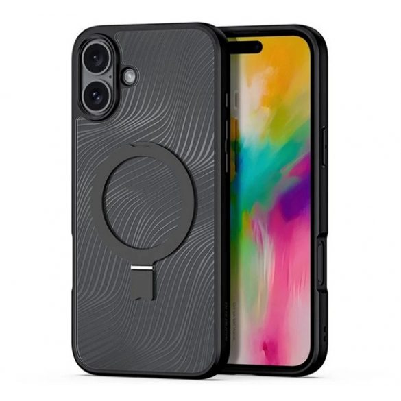 Protector de telefon din plastic DUX DUCIS AIMO (rezistenta la impact, cadru silicon, protectie camera, MagSafe, suport, val) NEGRU Apple iPhone 16 Plus