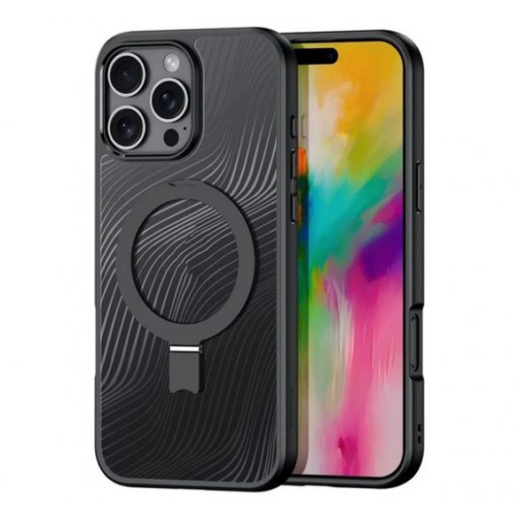 Protectie telefon din plastic DUX DUCIS AIMO (rezistenta la impact, cadru silicon, protectie camera, MagSafe, suport, val) NEGRU Apple iPhone 16 Pro