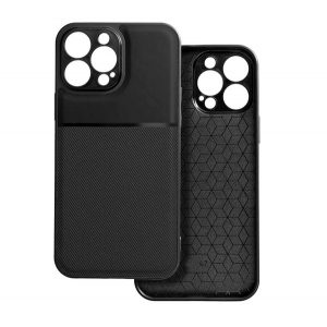 Protectie din plastic pentru telefon (cadru din silicon, rezistenta la impact, magnetic, spate cu efect piele, dungi) NEGRU Apple iPhone 16