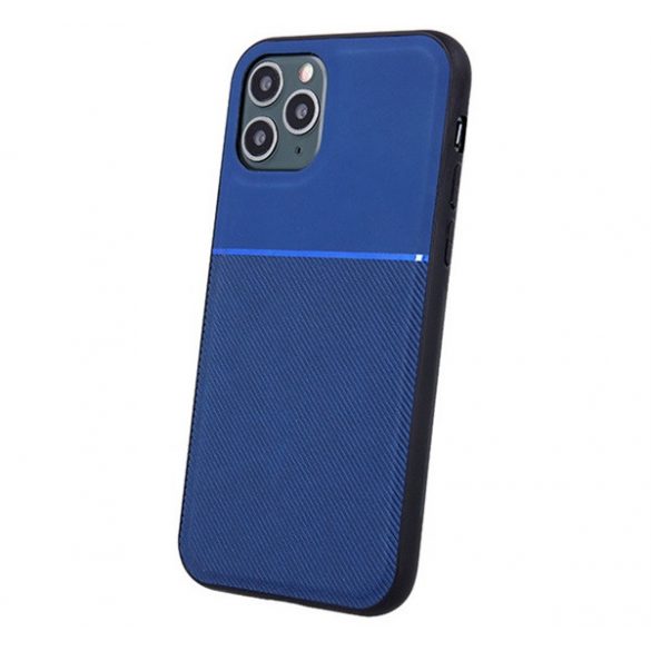 Protectie din plastic pentru telefon (cadru din silicon, rezistenta la impact, magnetic, spate cu efect piele, dungi) ALBASTRU INCHIS Apple iPhone 16