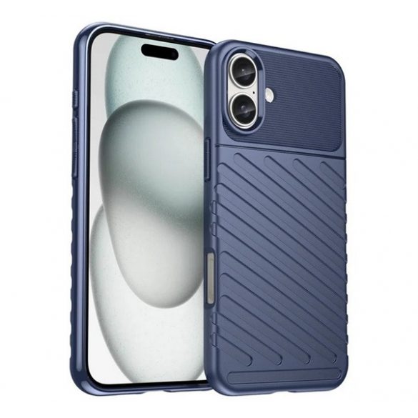 Protectie din silicon pentru telefon (rezistenta la impact, cu dungi, model convex) ALBASTRU INCHIS Apple iPhone 16