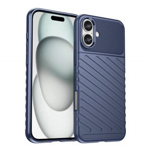 Protectie de telefon din silicon (rezistenta la impact, cu dungi, model convex) ALBASTRU INCHIS Apple iPhone 16 Plus