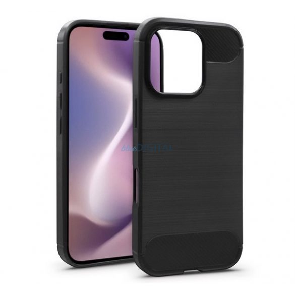 Protector de telefon din silicon (rezistenta la impact, colt cu perna de aer, periat, model carbon) NEGRU Apple iPhone 16 Pro Max