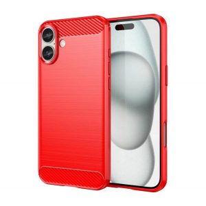 Protector de telefon din silicon (rezistenta la impact, colt cu perna de aer, periat, model carbon) RED Apple iPhone 16 Plus