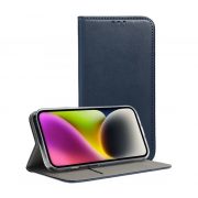   Husă în picioare, efect piele (FLIP, deschidere laterală, suport desktop) ALBASTRU ÎNCHIS Apple iPhone 16 Pro Max