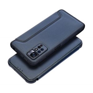 Carcasa in picioare, efect piele (FLIP, deschidere laterala, rezistenta la impact, colt cu perna de aer, protectie pentru camera, model carbon) ALBASTRU INCHIS Apple iPhone 16 Pro Max