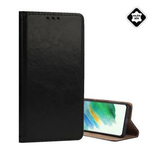 Husă în picioare, piele naturală (FLIP, deschidere laterală, suport desktop) NEGRU Apple iPhone 16 Pro Max