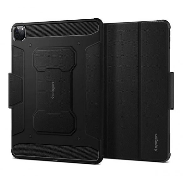 Carcasă SPIGEN RUGGED ARMOR PRO în picioare (FLIP activ, rezistență la șoc, TRIFOLD, suport de birou, suport pentru creion) NEGRU Apple IPAD Air 13 (2024), IPAD Pro 12.9 (2022), IPAD Pro 12.9 (2021)