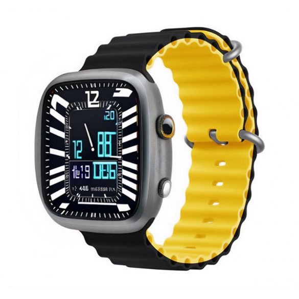 Curea de schimb DEVIA DELUXE SPORT6 (dimensiune personalizată, mare, silicon, reglabilă, ondulată) NEGRU/GALBUN LĂMIE Apple Watch Ultra 2 49 mm, Watch Ultra 49 mm, Watch Series 9 45 mm