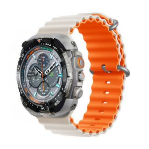 Curea de schimb DEVIA DELUXE SPORT6 (dimensiune personalizată, mare, silicon, reglabilă, ondulată) BEJ/ORANGE Apple Watch Series 7 45mm, Watch Series 8 45mm, Watch Series 9 45mm