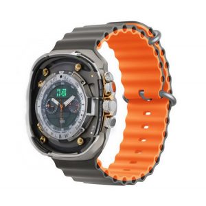 Curea de schimb DEVIA DELUXE SPORT6 (dimensiune personalizată, mare, silicon, reglabilă, ondulată) GRI/ORANGE Apple Watch Ultra 2 49 mm, Watch Ultra 49 mm, Watch Series 8 45 mm