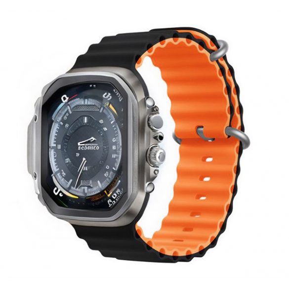 Curea de schimb DEVIA DELUXE SPORT6 (dimensiune personalizată, mare, silicon, reglabilă, ondulată) NEGRU/ORANGE Apple Watch Ultra 2 49 mm, Watch Ultra 49 mm, Watch Series 9 45 mm