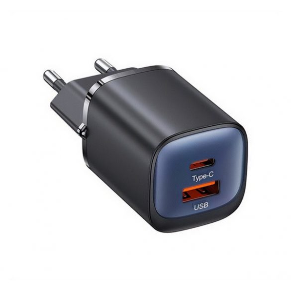 Încărcător de rețea USAMS CC254 USB+priză de tip C (30W, GaN, încărcător rapid PD) NEGRU