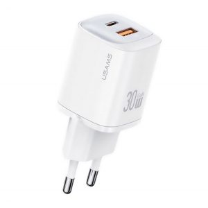 Încărcător de rețea USAMS CC254 Priză USB+Type-C (30W, GaN, încărcător rapid PD) ALB