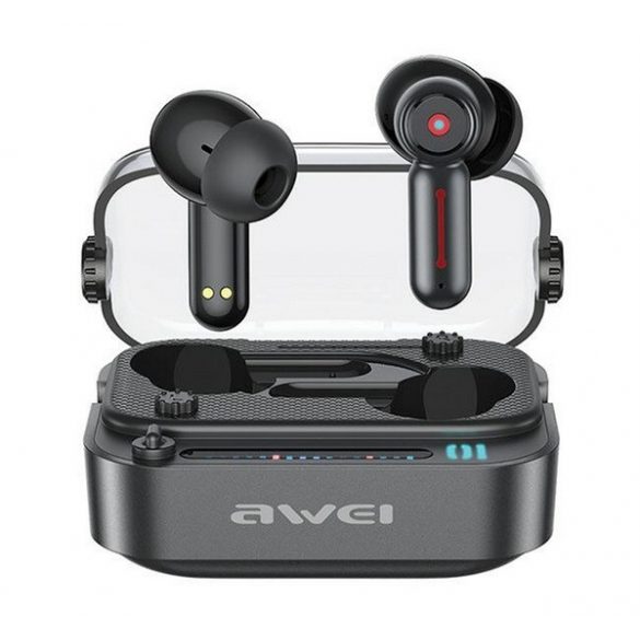 Căști bluetooth AWEI T58 STEREO (v5.3, TWS, microfon, filtru activ de zgomot + carcasă de încărcare) NEGRU