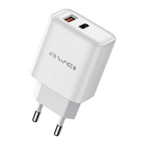 AWEI PD81-EU încărcător de rețea USB+priză de tip C (22,5 W, GaN, încărcător rapid PD) ALB