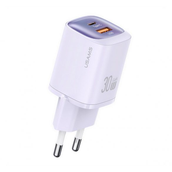 Încărcător de rețea USAMS CC254, priză USB+Type-C (30W, GaN, încărcător rapid PD) PURPLE