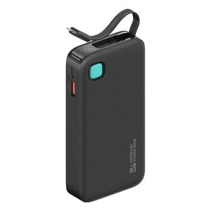 Încărcător de urgență AWEI XY USB+priză de tip C (10000mAh, 20W, încărcător rapid PD, afișaj LED + cablu fulger fix) NEGRU