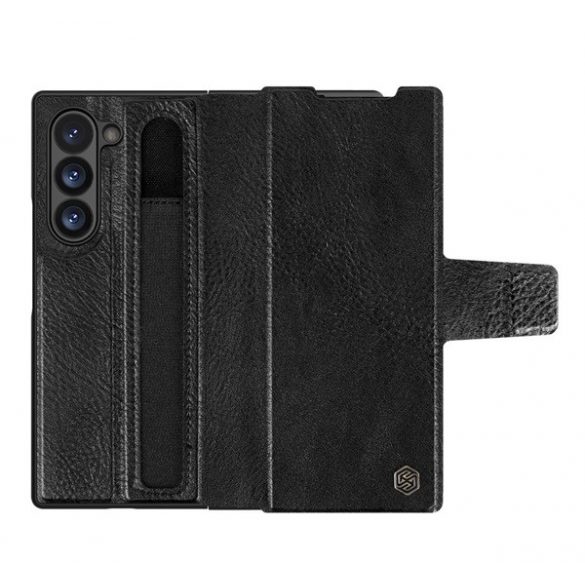 Protector de telefon din plastic NILLKIN AOGE (spate din piele naturala, interior din microfibra de pluș, suport pentru creion) NEGRU Samsung Galaxy Z Fold6 5G (SM-F956)