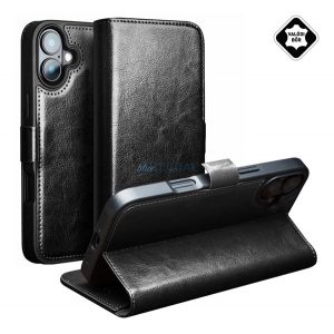 QIALINO Case Standing, piele naturală (FLIP, deschidere laterală, desktop) BLACK Apple iPhone 16 Plus