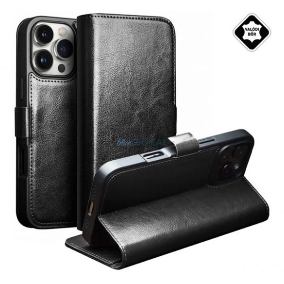 QIALINO Case Standing, piele naturală (FLIP, deschidere laterală, desktop) BLACK Apple iPhone 16 Pro Max