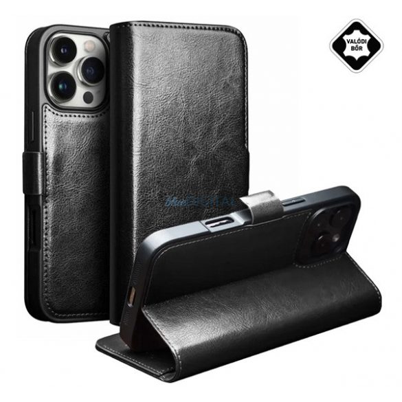 QIALINO Case Standing, piele naturală (FLIP, deschidere laterală, desktop) BLACK Apple iPhone 16 Pro