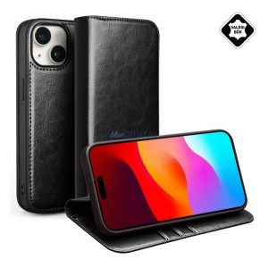 QIALINO Case Standing, piele naturală (FLIP, deschidere laterală, desktop) BLACK Apple iPhone 15